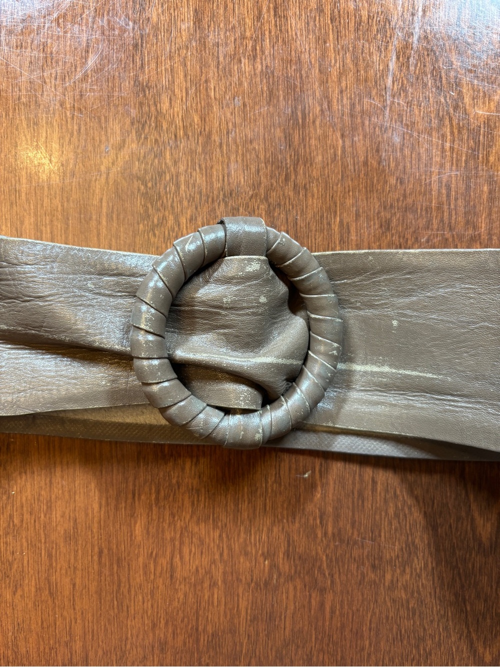 Brown Leather Belt with Gold Foil Logo Detail